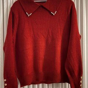 Chic Red Sweater with Pearl Details